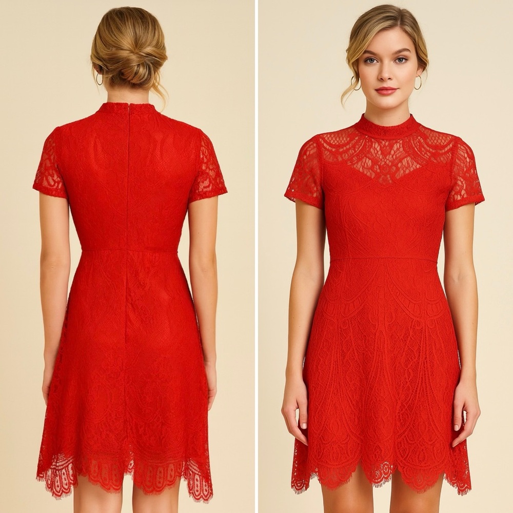 NEW FRANCESCA’S RED LACE FLARE SKATER MINI DRESS HOLIDAY CHRISTMAS PARTY NYE HOT
